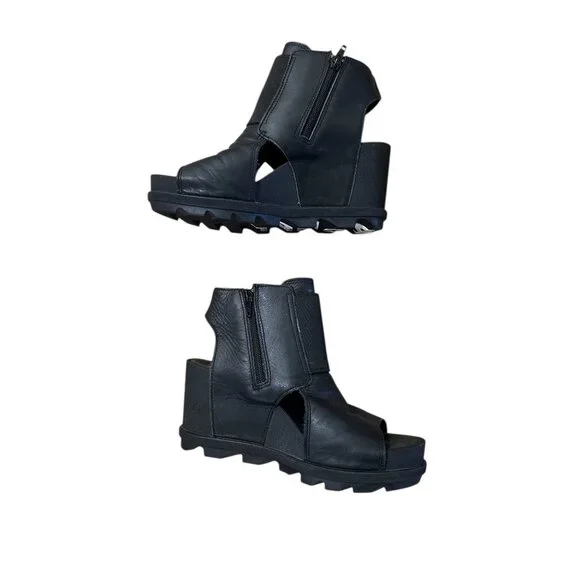 Sorel Joanie II Bootie Platform Sandals Womens 9 Black Cut Out Comfort Zipper - Picture 2 of 14